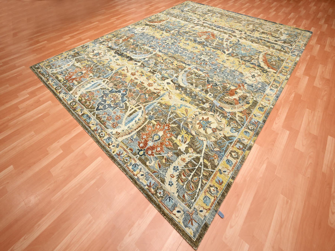 9'1" x 12'0" New Hand Knotted Brown Wool Rectangle Oriental Rug - MOA10275489