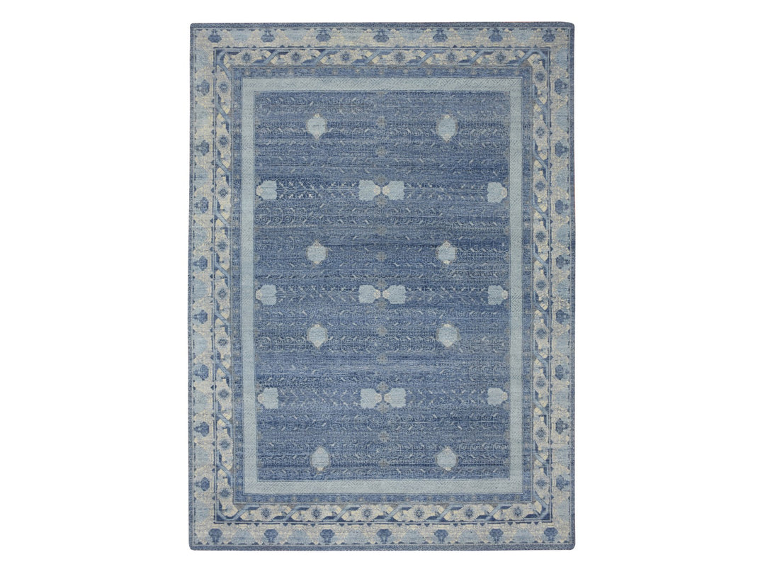 9'0" x 12'5" New Hand Knotted Blue Wool Rectangle Oriental Rug - MOA10275491