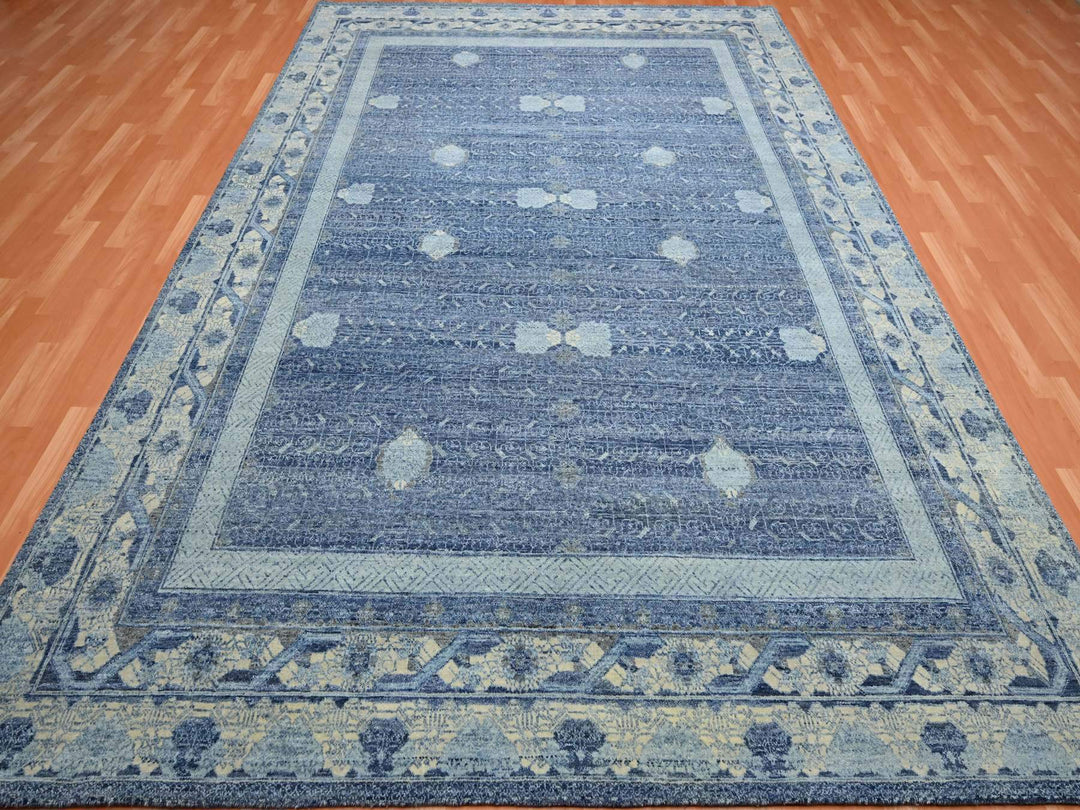 9'0" x 12'5" New Hand Knotted Blue Wool Rectangle Oriental Rug - MOA10275491