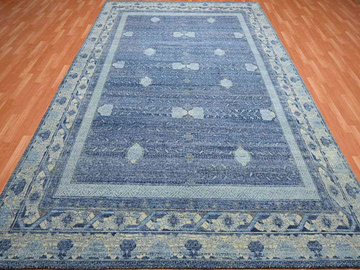 9'0" x 12'5" New Hand Knotted Blue Wool Rectangle Oriental Rug - MOA10275491