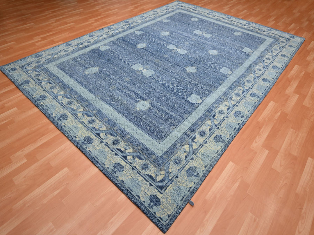 9'0" x 12'5" New Hand Knotted Blue Wool Rectangle Oriental Rug - MOA10275491
