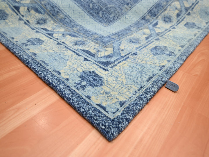 9'0" x 12'5" New Hand Knotted Blue Wool Rectangle Oriental Rug - MOA10275491
