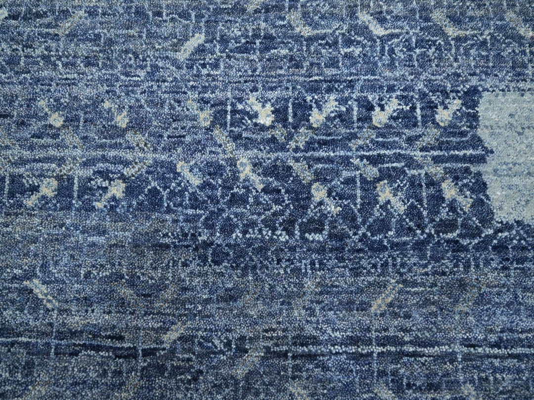 9'0" x 12'5" New Hand Knotted Blue Wool Rectangle Oriental Rug - MOA10275491