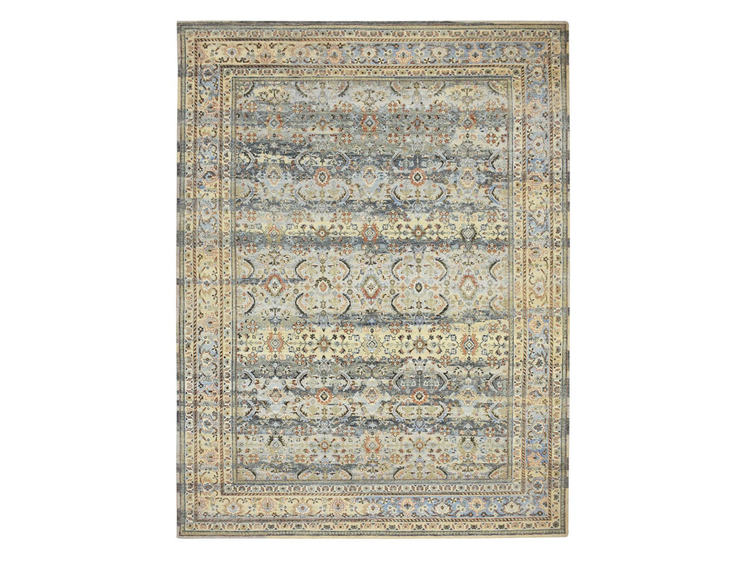9'0" x 12'0" New Hand Knotted Grey Wool Rectangle Oriental Rug - MOA10275493
