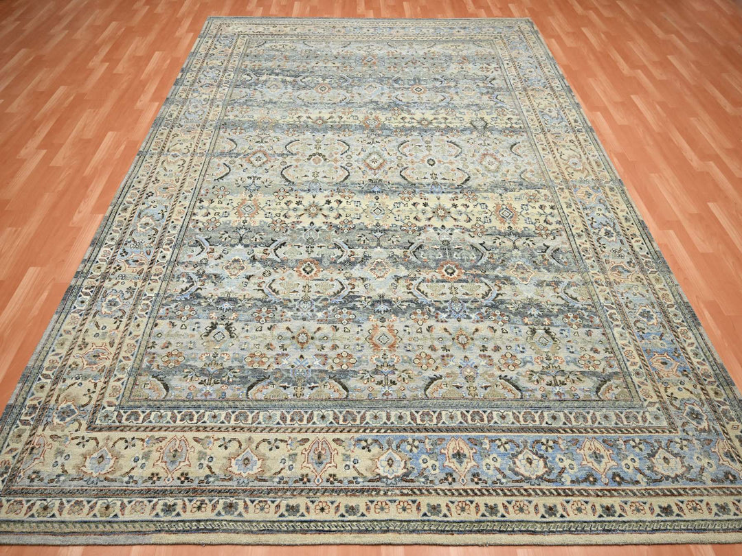9'0" x 12'0" New Hand Knotted Grey Wool Rectangle Oriental Rug - MOA10275493