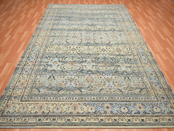 9'0" x 12'0" New Hand Knotted Grey Wool Rectangle Oriental Rug - MOA10275493