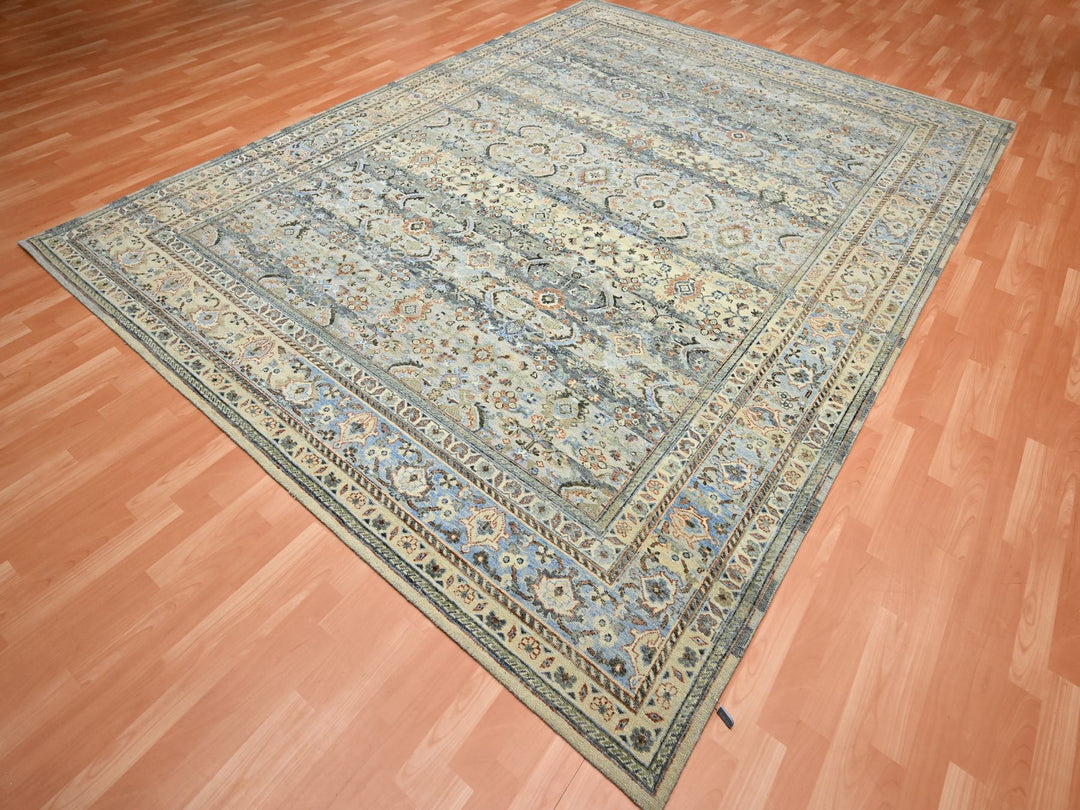 9'0" x 12'0" New Hand Knotted Grey Wool Rectangle Oriental Rug - MOA10275493