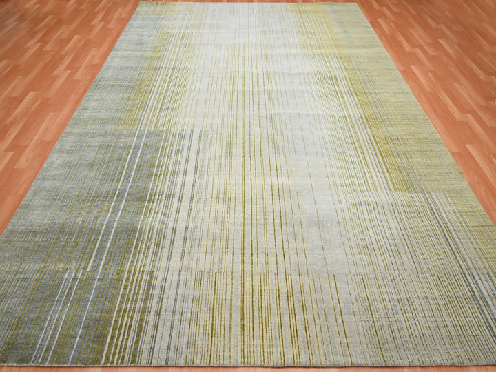 9'2" x 12'4" New Hand Knotted Grey Wool Rectangle Oriental Rug - MOA10275506