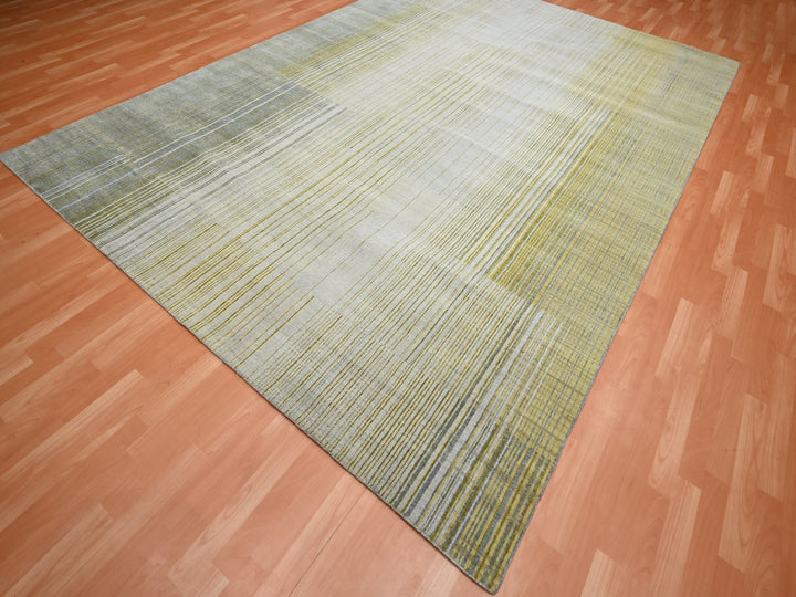 9'2" x 12'4" New Hand Knotted Grey Wool Rectangle Oriental Rug - MOA10275506