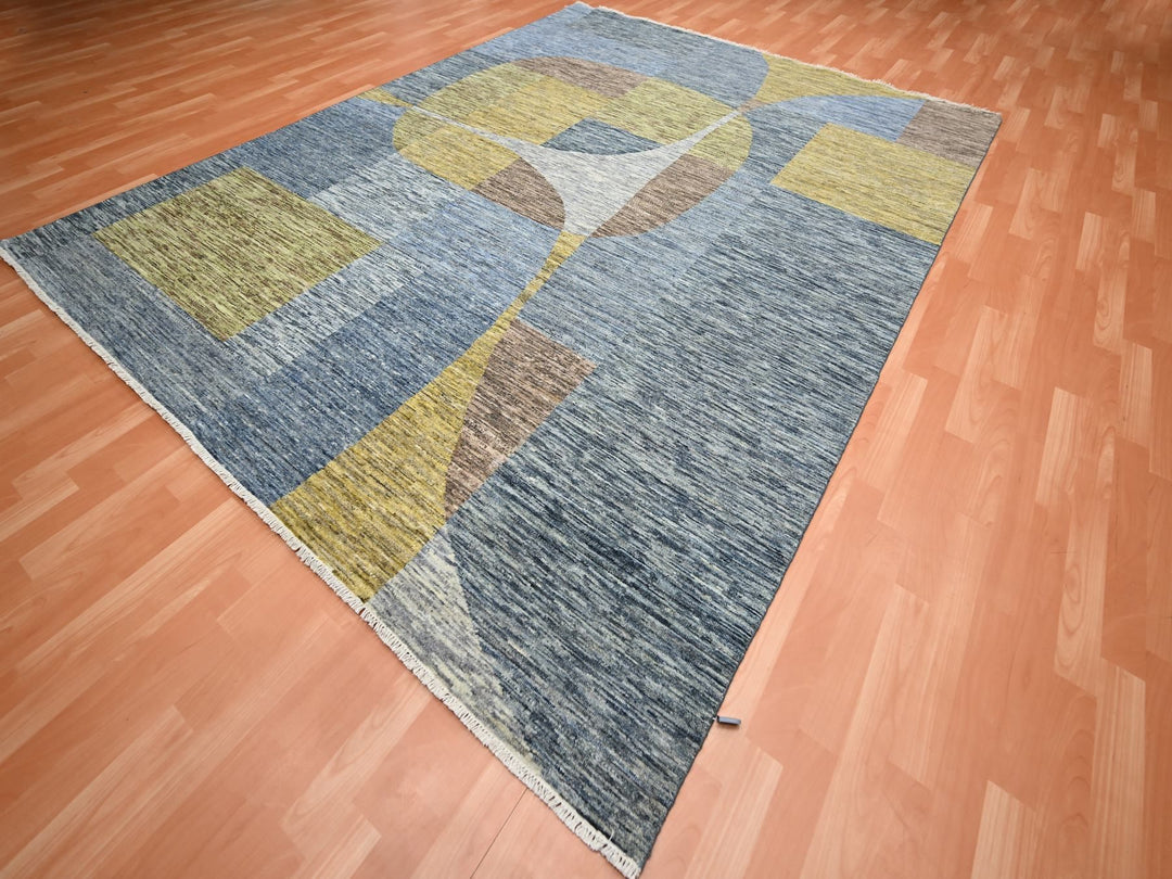 8'0" x 10'0" New Hand Knotted Grey Wool Rectangle Oriental Rug - MOA10275507