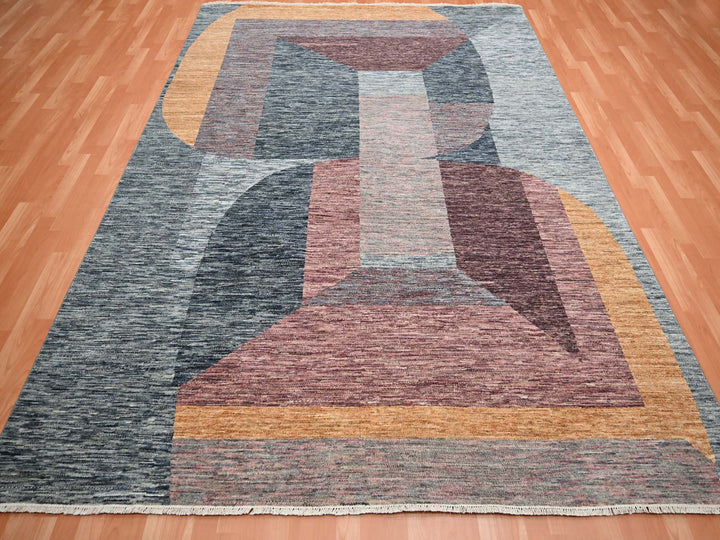 8'0" x 10'0" New Hand Knotted Grey Wool Rectangle Oriental Rug - MOA10275508