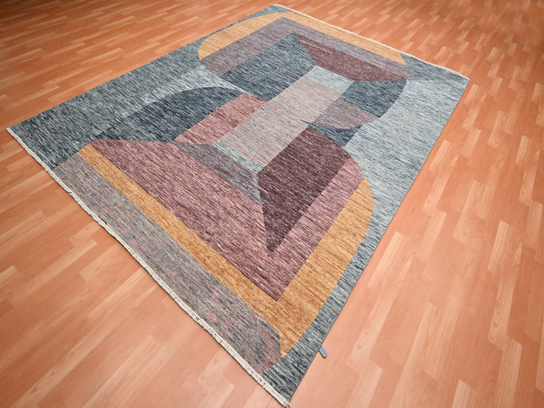 8'0" x 10'0" New Hand Knotted Grey Wool Rectangle Oriental Rug - MOA10275508