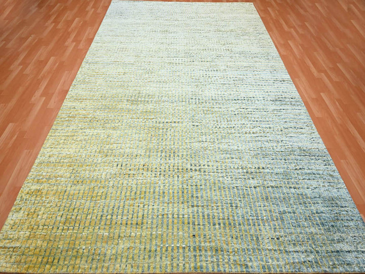 8'11" x 12'2" New Hand Knotted Yellow Wool & Pure Silk Rectangle Oriental Rug - MOA10275509