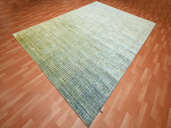 8'11" x 12'2" New Hand Knotted Yellow Wool & Pure Silk Rectangle Oriental Rug - MOA10275509
