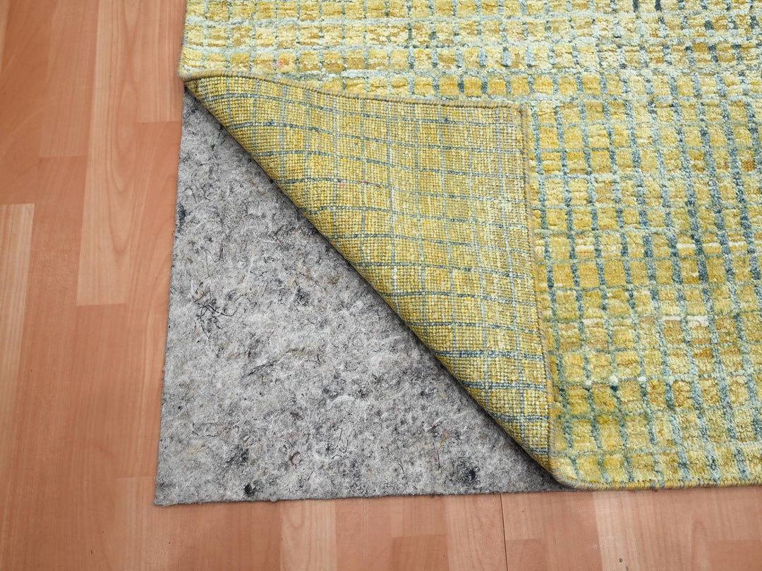 8'11" x 12'2" New Hand Knotted Yellow Wool & Pure Silk Rectangle Oriental Rug - MOA10275509