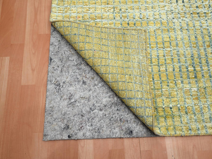 8'11" x 12'2" New Hand Knotted Yellow Wool & Pure Silk Rectangle Oriental Rug - MOA10275509