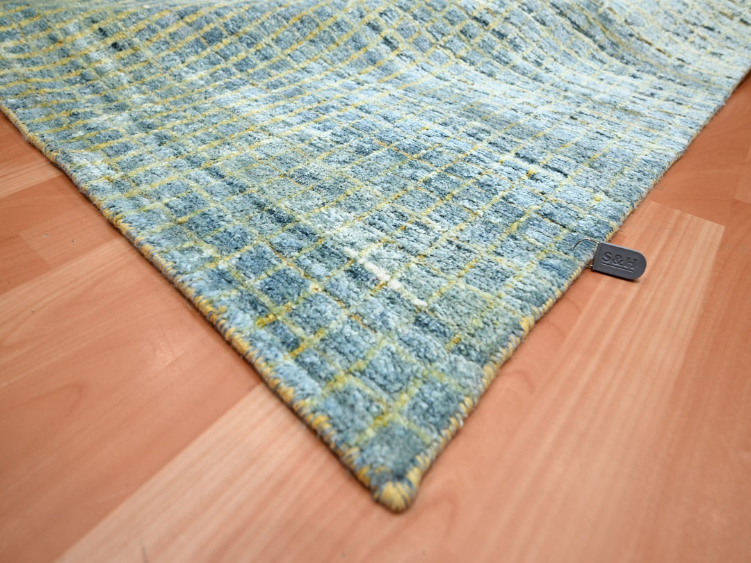 8'11" x 12'2" New Hand Knotted Yellow Wool & Pure Silk Rectangle Oriental Rug - MOA10275509