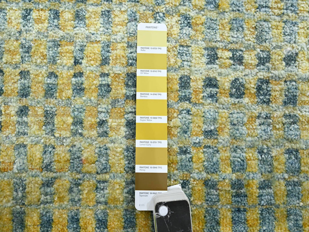 8'11" x 12'2" New Hand Knotted Yellow Wool & Pure Silk Rectangle Oriental Rug - MOA10275509