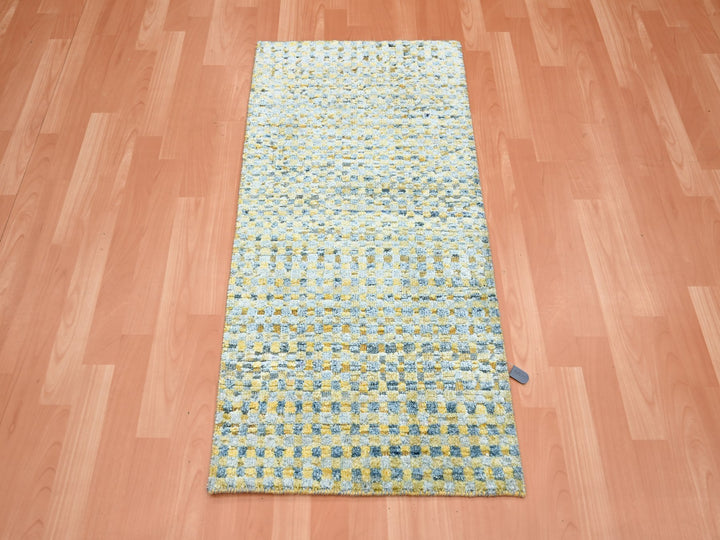 2'0" x 4'0" New Hand Knotted Yellow Wool & Pure Silk Rectangle Oriental Rug - MOA10275510