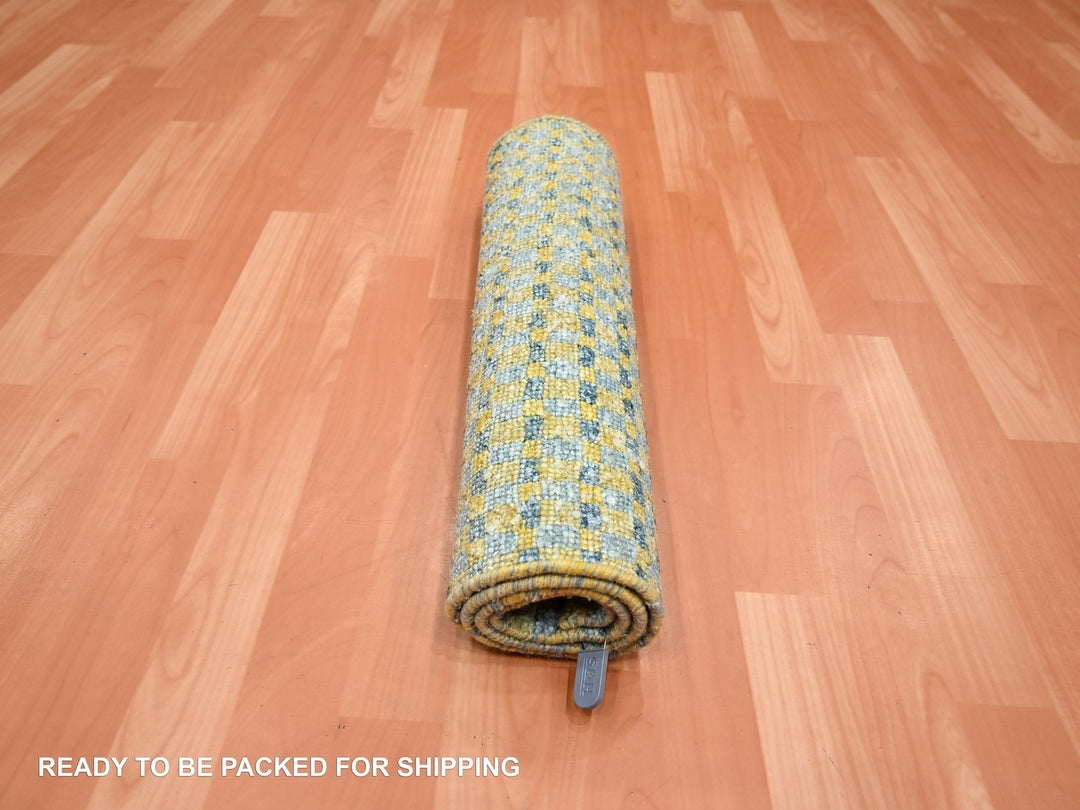 2'0" x 4'0" New Hand Knotted Yellow Wool & Pure Silk Rectangle Oriental Rug - MOA10275510