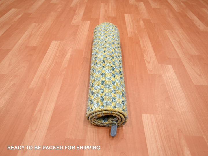 2'0" x 4'0" New Hand Knotted Yellow Wool & Pure Silk Rectangle Oriental Rug - MOA10275510