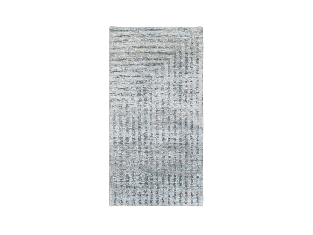 2'0" x 4'0" New Hand Knotted Grey Wool & Pure Silk Rectangle Oriental Rug - MOA10275511