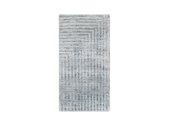 2'0" x 4'0" New Hand Knotted Grey Wool & Pure Silk Rectangle Oriental Rug - MOA10275511