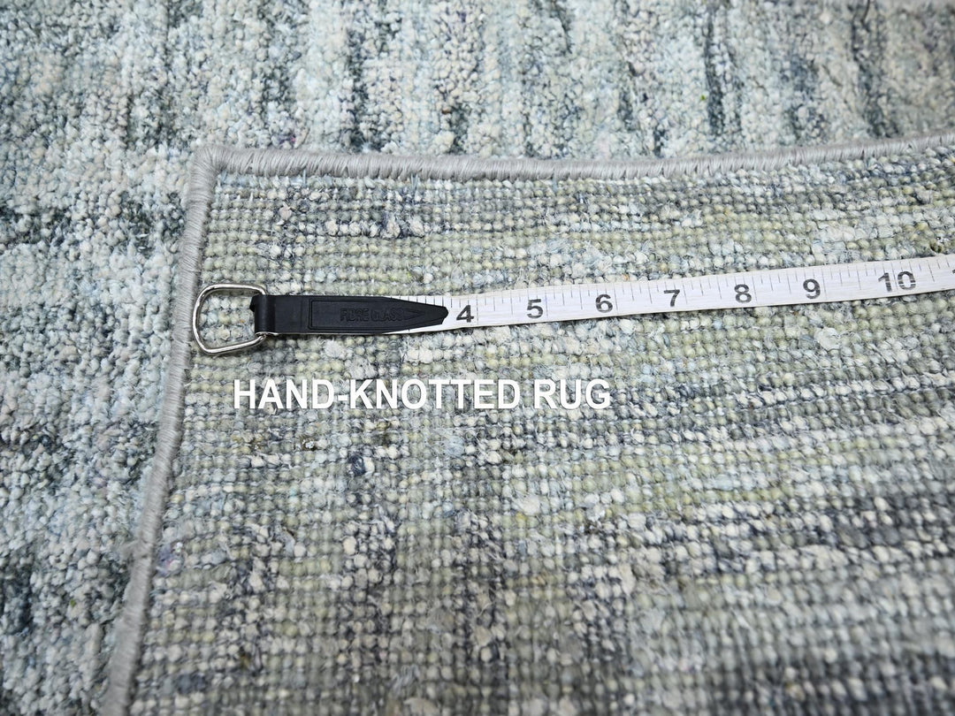 2'0" x 4'0" New Hand Knotted Grey Wool & Pure Silk Rectangle Oriental Rug - MOA10275511