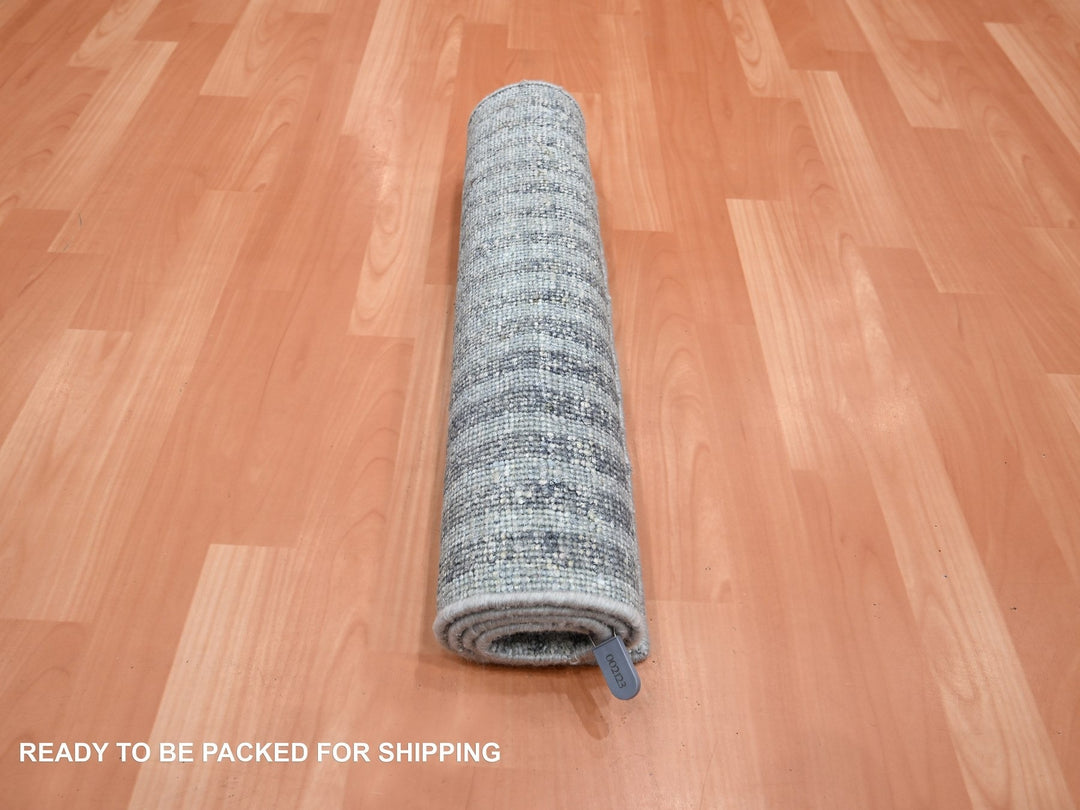 2'0" x 4'0" New Hand Knotted Grey Wool & Pure Silk Rectangle Oriental Rug - MOA10275511