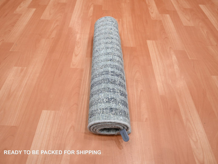 2'0" x 4'0" New Hand Knotted Grey Wool & Pure Silk Rectangle Oriental Rug - MOA10275511