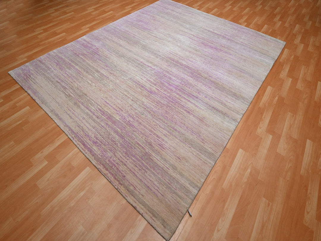 8'1" x 10'3" New Hand Knotted Pink Wool Rectangle Oriental Rug - MOA10275513