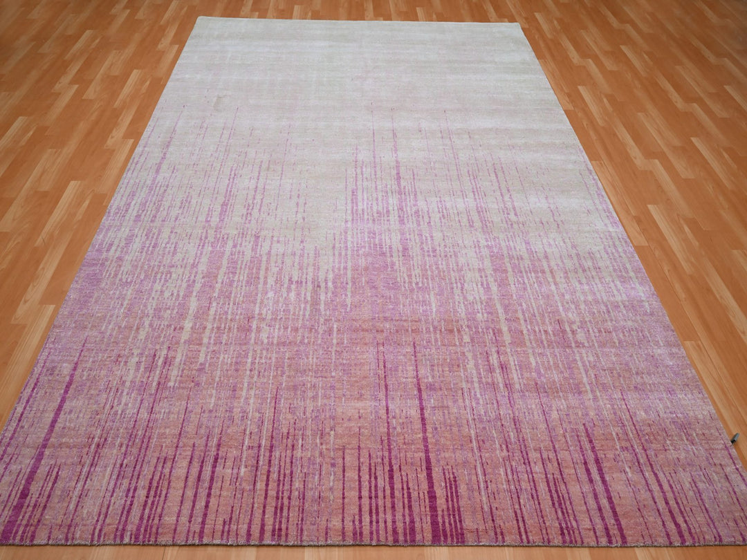 8'1" x 10'4" New Hand Knotted Pink Wool Rectangle Oriental Rug - MOA10275514