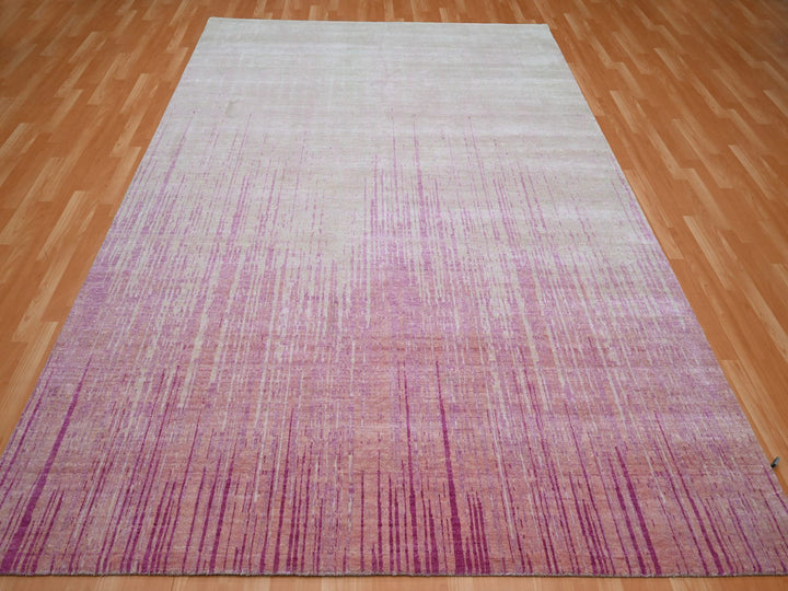 8'1" x 10'4" New Hand Knotted Pink Wool Rectangle Oriental Rug - MOA10275514