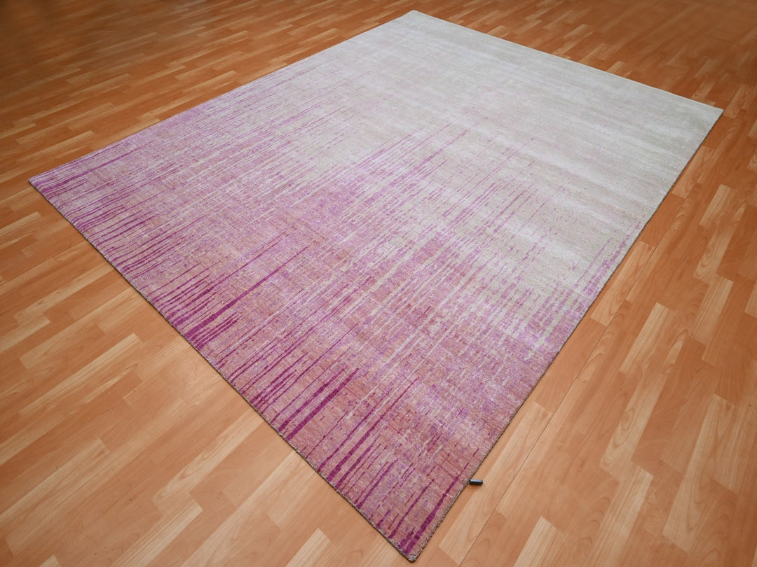 8'1" x 10'4" New Hand Knotted Pink Wool Rectangle Oriental Rug - MOA10275514