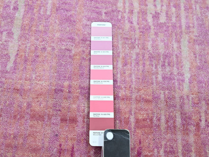 8'1" x 10'4" New Hand Knotted Pink Wool Rectangle Oriental Rug - MOA10275514