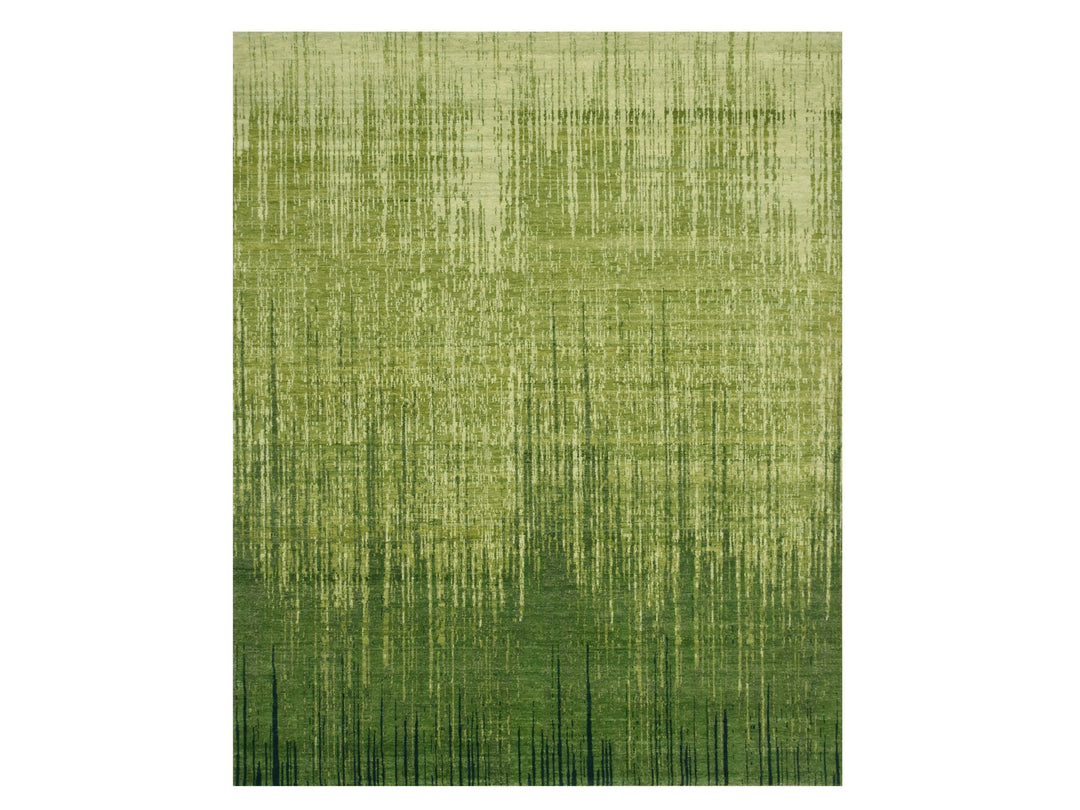 8'2" x 10'3" New Hand Knotted Green Wool Rectangle Oriental Rug - MOA10275515