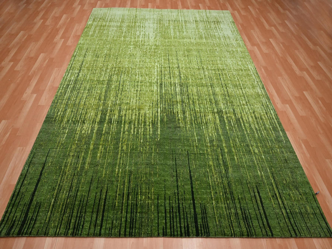 8'2" x 10'3" New Hand Knotted Green Wool Rectangle Oriental Rug - MOA10275515