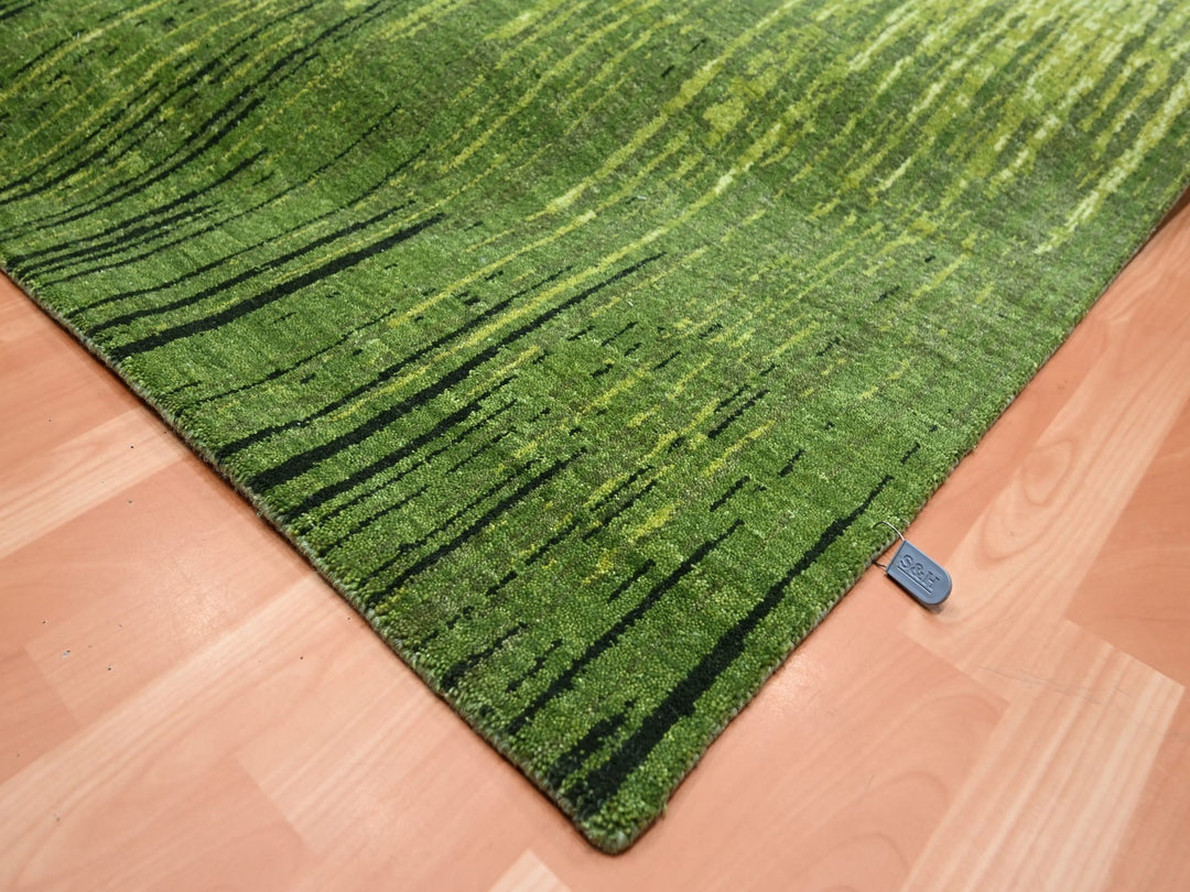 8'2" x 10'3" New Hand Knotted Green Wool Rectangle Oriental Rug - MOA10275515