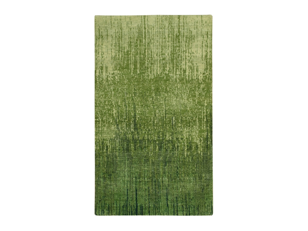 3'0" x 5'3" New Hand Knotted Green Wool Rectangle Oriental Rug - MOA10275517