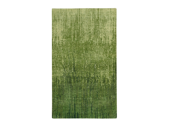 3'0" x 5'3" New Hand Knotted Green Wool Rectangle Oriental Rug - MOA10275517
