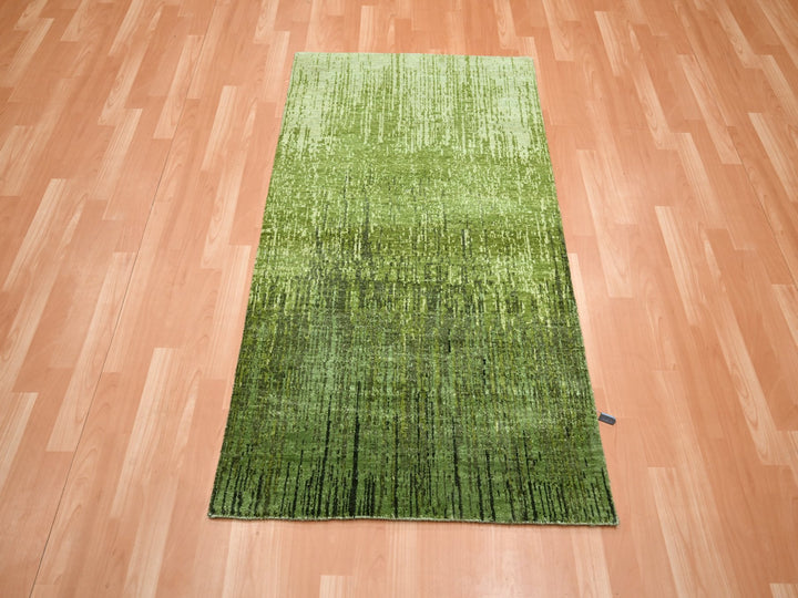 3'0" x 5'3" New Hand Knotted Green Wool Rectangle Oriental Rug - MOA10275517