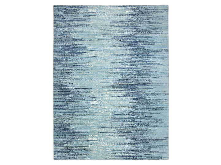 9'0" x 12'3" New Hand Knotted Blue Wool Rectangle Oriental Rug - MOA10275518