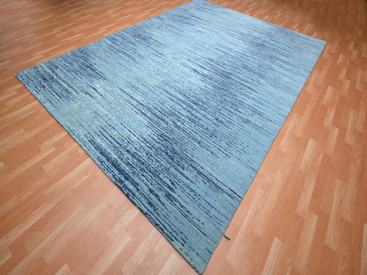 9'0" x 12'3" New Hand Knotted Blue Wool Rectangle Oriental Rug - MOA10275518