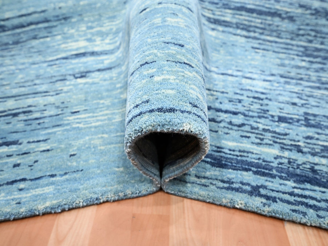 9'0" x 12'3" New Hand Knotted Blue Wool Rectangle Oriental Rug - MOA10275518