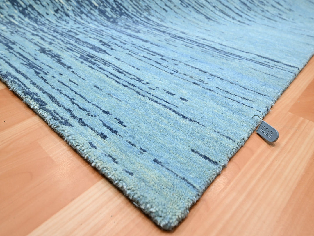 9'0" x 12'3" New Hand Knotted Blue Wool Rectangle Oriental Rug - MOA10275518