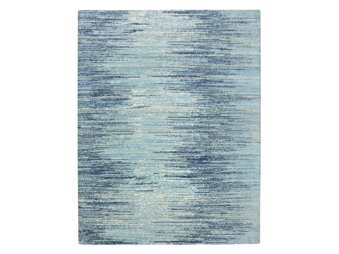 8'1" x 10'4" New Hand Knotted Blue Wool Rectangle Oriental Rug - MOA10275519