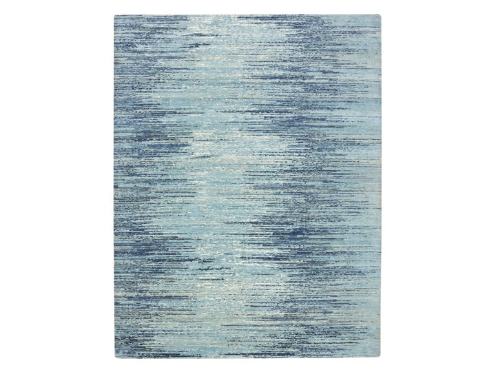 8'1" x 10'4" New Hand Knotted Blue Wool Rectangle Oriental Rug - MOA10275519
