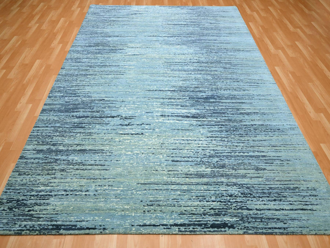 8'1" x 10'4" New Hand Knotted Blue Wool Rectangle Oriental Rug - MOA10275519