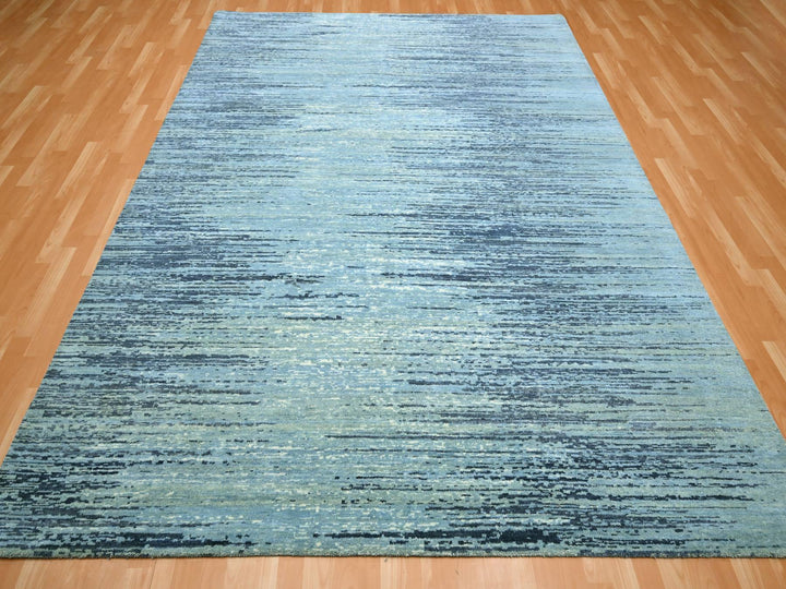 8'1" x 10'4" New Hand Knotted Blue Wool Rectangle Oriental Rug - MOA10275519