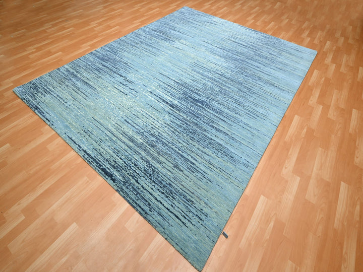 8'1" x 10'4" New Hand Knotted Blue Wool Rectangle Oriental Rug - MOA10275519